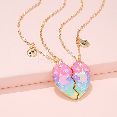 2Pcs Alloy Colorful Enamel Magnetic Unicorn Heart Pendant Friendship Necklaces for Women FS-WGC6FE6-02-1