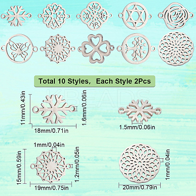 20Pcs 10 Styles Stainless Steel Connector Charms FIND-SC0004-70-1