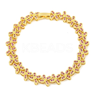 Rack Plating Brass Pave Cubic Zirconia Butterfly Link Bracelets for Women BJEW-B110-05G-02-1