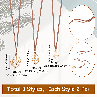 6Pcs 3 Styles Crystal Holder Cage Necklace MAK-SC0001-41G-1