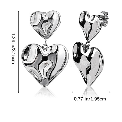 304 Stainless Steel Hammered Heart Dangle Stud Earrings JE1119B-1