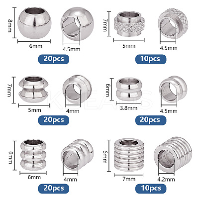 100Pcs 6 Style 201 Stainless Steel European Beads Sets STAS-PH0005-43-1