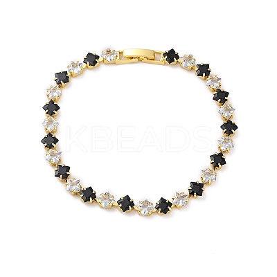 Brass Rhombus Cubic Zirconia Cup Chain Necklaces for Women NJEW-U033-01G-03-1