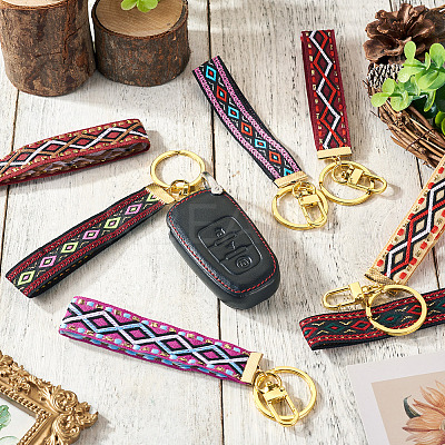 7Pcs Vintage Polyester Ribbon Keychain KEYC-TAC00047-1