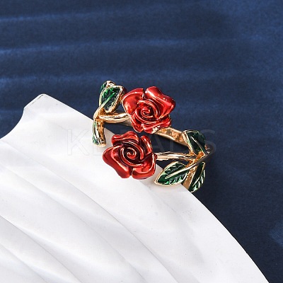 Zinc Alloy Enamel Open Cuff Rings for Women RJEW-U058-01G-1