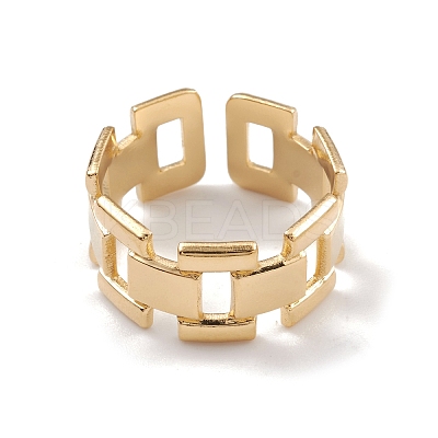 Ion Plating(IP) 304 Stainless Steel Hollow Out Rectangle Open Cuff Rings for Women RJEW-G285-55G-1