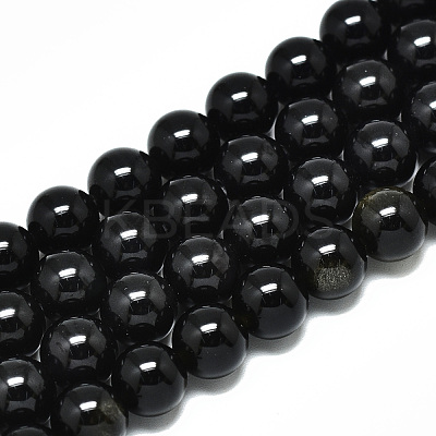 Natural Golden Sheen Obsidian Strands Beads G-R485-09-8mm-1