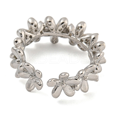 Flower Rack Plating Brass Micro Pave Cubic Zirconia Open Cuff Rings for Women RJEW-I107-06P-1