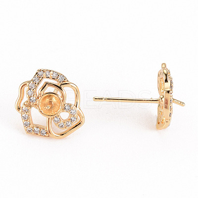 Brass Micro Pave Clear Cubic Zirconia Stud Earring Findings KK-S356-239-NF-1