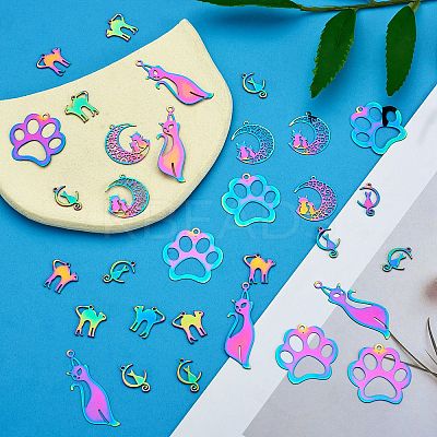 40Pcs 5 Style Ion Plating(IP) 201 Stainless Steel Pendants STAS-SZ0002-68-1