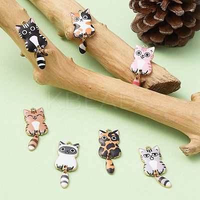 7Pcs 7 Style Light Gold Rack Plating Alloy Enamel Pendants ENAM-YW0003-64-1