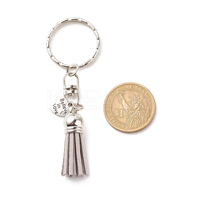 Faux Suede Tassel & Tibetan Style Alloy Pendant Keychain KEYC-JKC00342-1