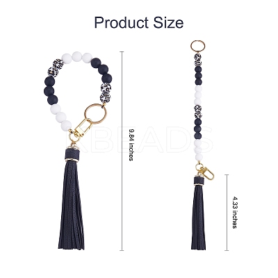 Silicone Round Beaded Keychain with Imitation Leather Tassel KEYC-SW00005-01-1
