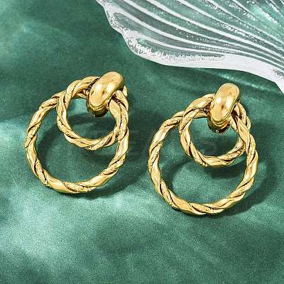 304 Stainless Steel Twist Double Ring Dangle Stud Earrings EJEW-K268-30G-1