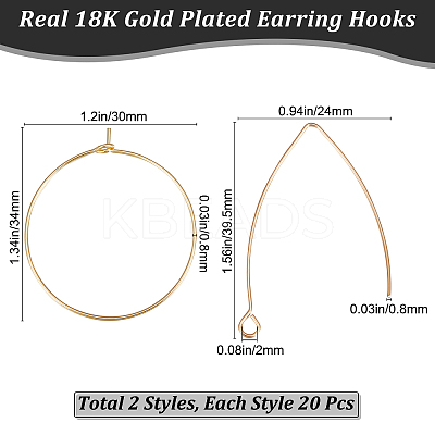 20Pcs Brass Earring Hooks & 20Pcs Hoop Earring Findings KK-BBC0005-42-1