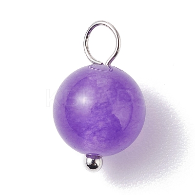 Dyed Natural White Jade Round Charms PALLOY-JF01147-02-1