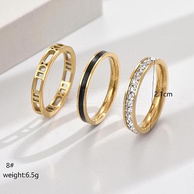 3Pcs Hollow Out 304 Stainless Steel Micro Pave Clear Cubic Zirconia with Enamel Finger Rings FS-WGFDE09-06-1