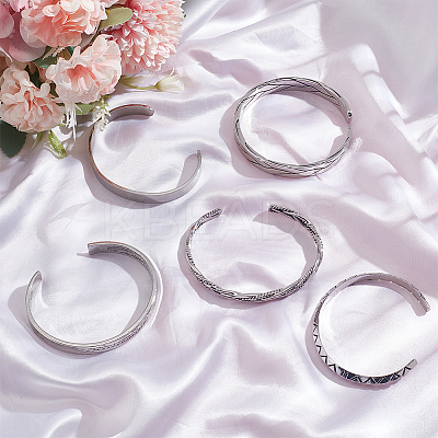 5Pcs 5 Styles Tibetan Style Alloy & 304 Stainless Steel Open Cuff Bangles Set for Women BJEW-AN0001-45-1