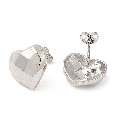 Brass Faceted Heart Stud Earrings for Women EJEW-K248-10P-1