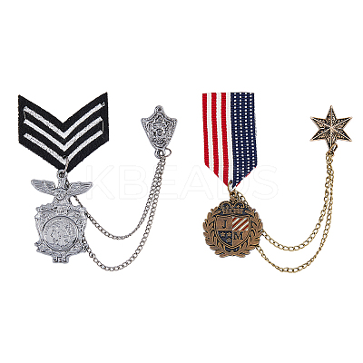 2Pcs 2 Style Republique Francaise Eagle & Leaf Hanging Charms Lapel Pins with Safety Chains JEWB-FH0001-18-1