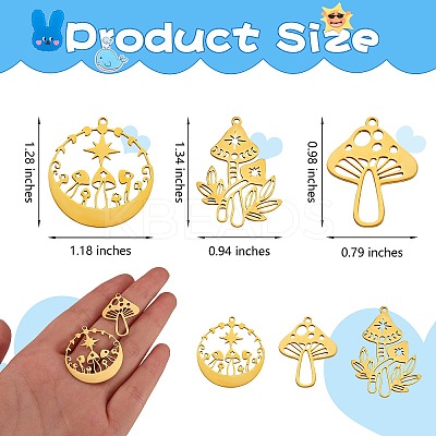 12Pcs 6 Style 201 Stainless Steel Pendants STAS-SZ0002-12-1