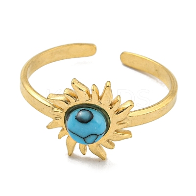 Ion Plating(IP) 304 Stainless Steel Synthetic Turquoise Cuff Rings G-Z056-01G-04-1