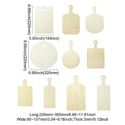 10Pcs 10 Styles Rectangle Wooden Mini Cutting Board with Handle AJEW-CJ0001-51-1