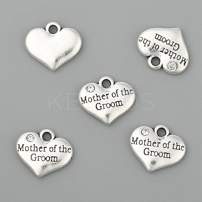 Wedding Theme Antique Silver Tone Tibetan Style Alloy Heart with Mother of the Groom Rhinestone Charms LS-TIBEP-N005-17A-1