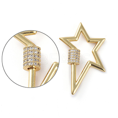 Brass Micro Pave Cubic Zirconia Screw Carabiner Lock Charms ZIRC-G160-63G-01-1