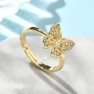 Brass Micro Pave Cubic Zirconia Adjustable Finger Rings for Women RJEW-A065-02G-1