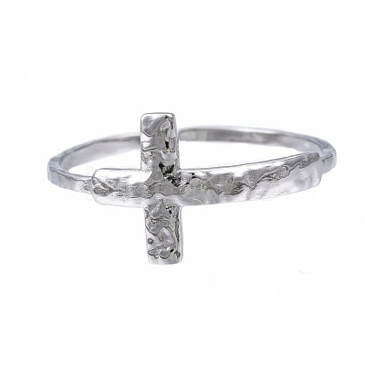 Non-Tarnish 304 Stainless Steel Cross Open Cuff Ring RJEW-T023-17P-1