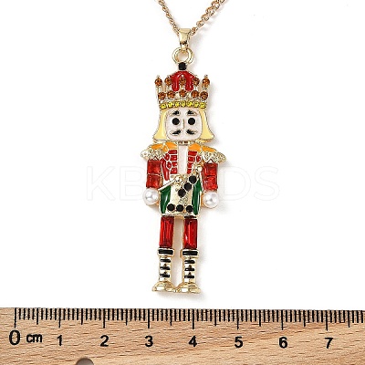 Alloy Enamel Christmas Nutcracker Pendant Necklaces NJEW-L048-01G-01-1