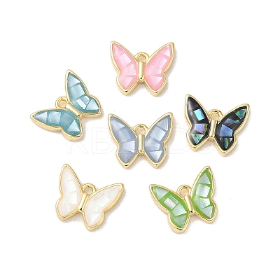 Rack Plating Brass & Shell Butterfly Charms with Epoxy Resin KK-K380-02G-1