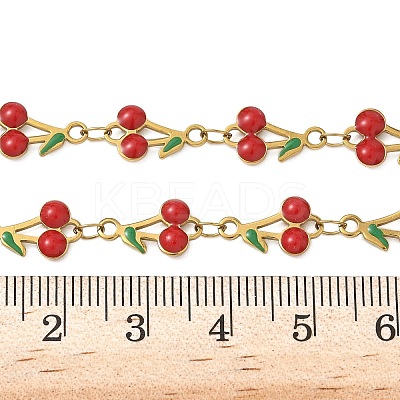 304 Stainless Steel Enamel Red Cherry Link Chain Necklaces for Women NJEW-K249-23P-1