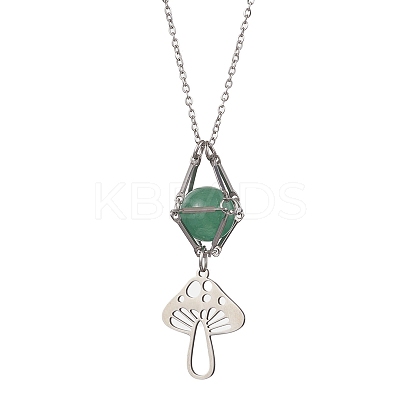 Natural Green Aventurine Interchangeable Holder Pendant Necklace for Women NJEW-JN04631-01-1