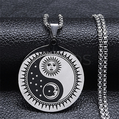 Non-Tarnish 201 Stainless Steel Pendant Necklace with Box Chains NJEW-H015-02P-1