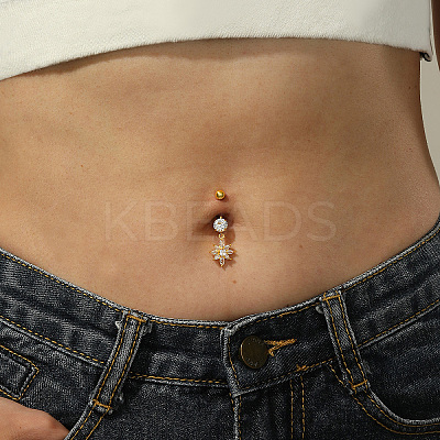 Flower 201 Stainless Steel Clear Cubic Zirconia Belly Button Rings for Women WS6674-1
