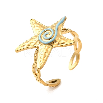 Ocean Theme 304 Stainless Steel & Enamel Cuff Rings for Women RJEW-F192-01A-G-1