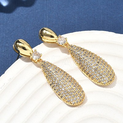 Teardrop Brass Micro Pave Cubic Zirconia Dangle Stud Earrings for Women EJEW-A132-04G-1