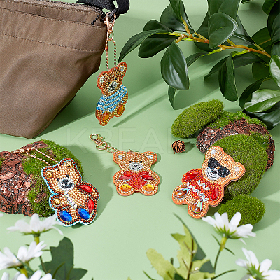 DIY 4Pcs Bear Diamond Painting Keychain Kits DIY-SC0016-89-1