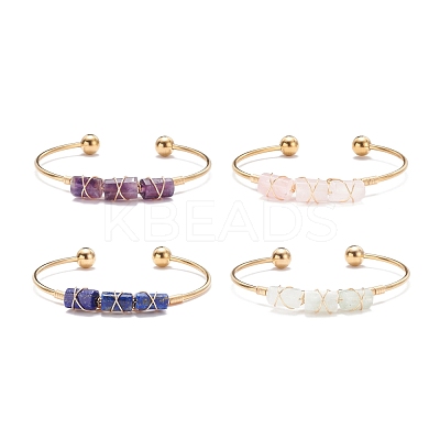 Natural Mixed Stone Beads Wrapped Cuff Bangle BJEW-JB07471-1