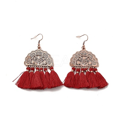 Alloy Half Round with Tassels Dangle Earrings EJEW-E267-05RC-1