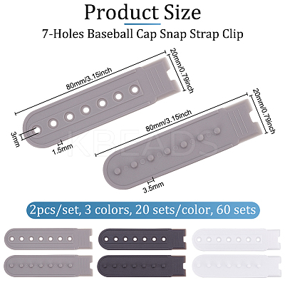 60 Sets 3 Colors 7-Holes Replacement Fasteners Buckle Extender Baseball Cap Cowboy Hat Snap Strap Clip FIND-OC0002-78-1