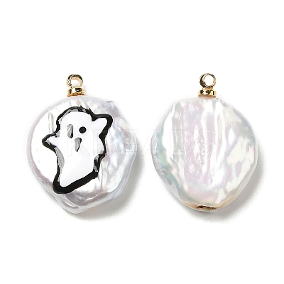 Baroque Style Natural Keshi Pearl Pendants with Enamel PEAR-G013-02G-1