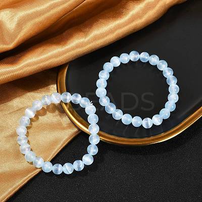 Dyed Natural Selenite Round Beaded Stretch Bracelets for Women G-U005-02G-1