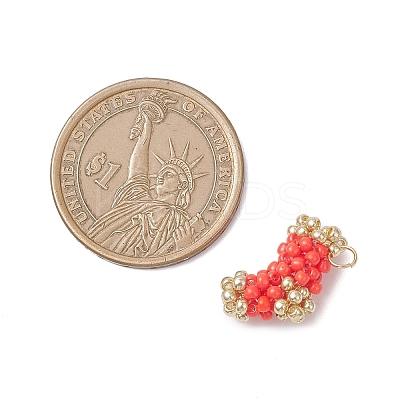 Christmas Handmade Glass Seed Beaded Christmas Stocking Charms PALLOY-MZ01069-02-1