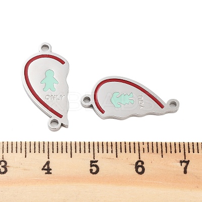 Valentine's Day 304 Stainless Steel FireBrick Enamel Only You Love Heart Connector Charms STAS-Z078-13P-1