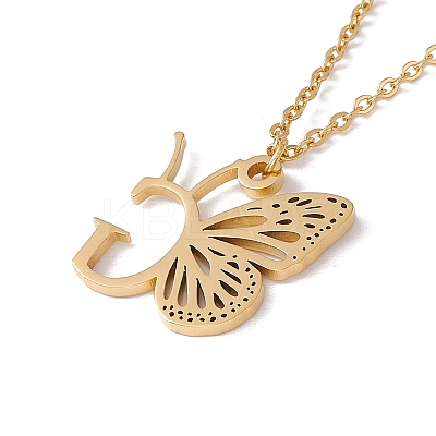 Initial Letter with Butterfly Pendant Necklace LS-NJEW-C026-01G-G-1