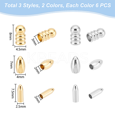 36Pcs 6 Style 201 & 304 Stainless Steel Cord End STAS-UN0052-71-1