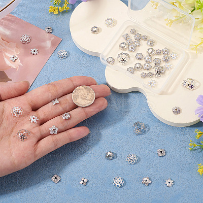 54Pcs 9 Style Brass Bead Caps KK-TA0003-41-1